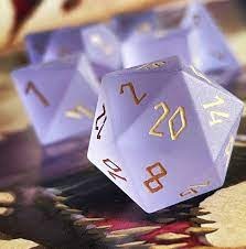 FROSTED AMETHYST - GOLD FONT 7 PIECE RPG SET K9 GLASS DICE